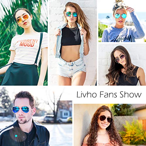 Livhò Sunglasses for Men Women Aviator Polarized Metal Mirror UV 400 Lens Protection (Black Grey + Blue Green)