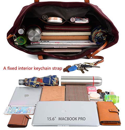 YALUXE Tote for Women Leather Nylon Shoulder Bag Women's Oxford Nylon Large Capacity Work fit 15.6 inch Blue
