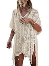 Jeasona Women’s Bathing Suit Cover Up Beach Bikini Swimsuit Swimwear Crochet Dress (Beige, M)