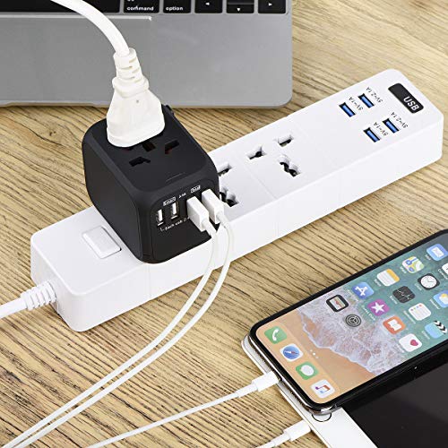 Upgraded Universal Travel Adapter, Castries All-in-one Worldwide Travel Charger Travel Socket, International Power Adapter with 4 USB Ports, AC Plug for Over 150 Countries, Travel Accessories, Black