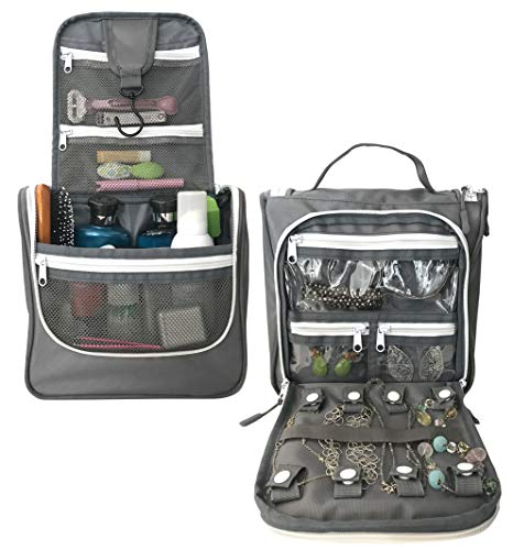 hanging toiletry travel bag organizer WAYFARER SUPPLY Hanging Toiletry Bag w/Jewelry Organizer, Grey