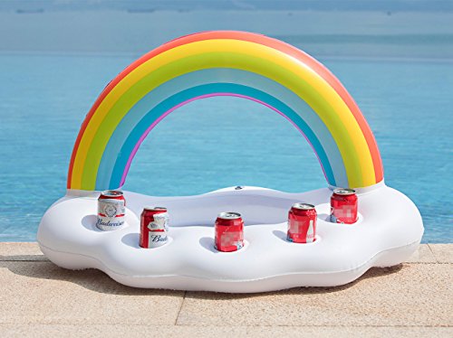 Jasonwell Inflatable Rainbow Cloud Drink Holder Floating Beverage Salad Fruit Serving Bar Pool Float Party Accessories Summer Beach Leisure Cup Bottle Holder Water Fun Decorations Toys Kids Adults