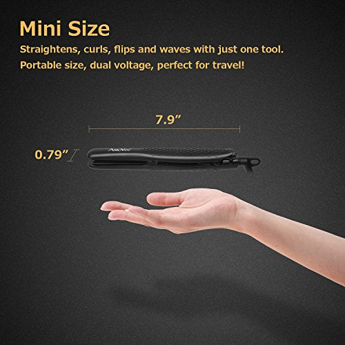 AmoVee Mini Flat Travel Iron Smart Ceramic Tourmaline Hair Straightener Negative Ionic Technology