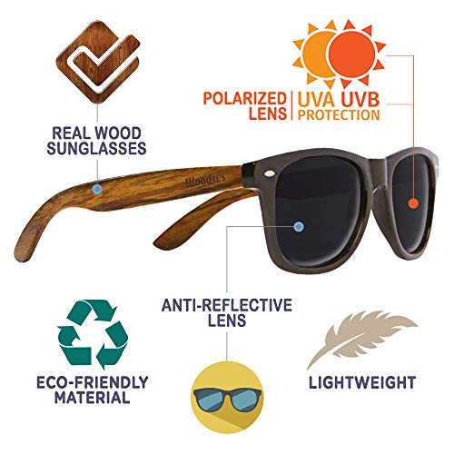 Wood Sunglasses with Polarized Lens in Bamboo Tube Packaging Woodies (Walnut)