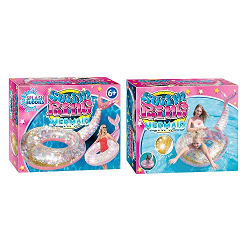 Splash Buddies Pool Float Glitter Inflatable Swim Ring -- Fun Beach and Water Toy Lounge for Kids, Adults Alike (Mermaid)