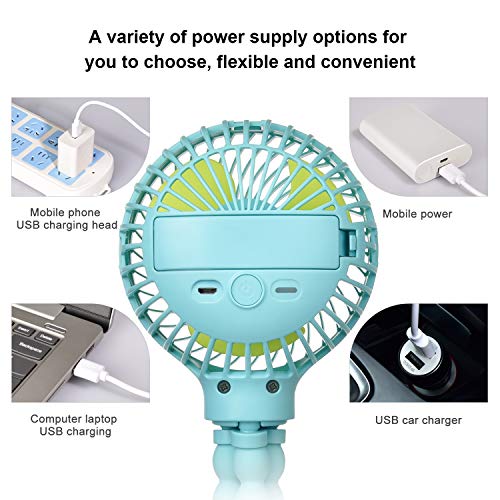 HomeLifairy Portable Mini Handheld Stroller Fan and 2600mAh Baby Fan with Flexible Tripod Can Be Wrapped on Stroller/Car Seat/Student Bed/Bike USB and Battery Powered Desk Fan (Blue)