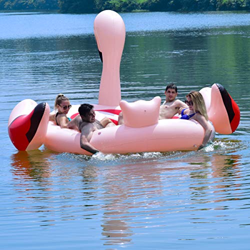 Goplus Island Giant Flamingo Float, Swimming Pool Raft Lounge for Adults & Kids, Inflatable Toy for Summer Pool Party, Beach Toys Large Pool Floats for up to 6 People (Flamingo)