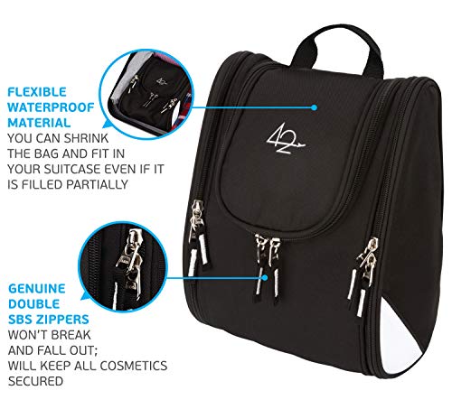 42 Travel Hanging Toiletry Bag – Large Kit Organizer for Men & Women – Spacious & Compact, 17 Compartments for all you need - Strong Zippers, Sturdy Hook, Water Resistant