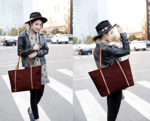 YALUXE Tote for Women Leather Nylon Shoulder Bag Women's Oxford Nylon Large Capacity Work fit 15.6 inch Blue