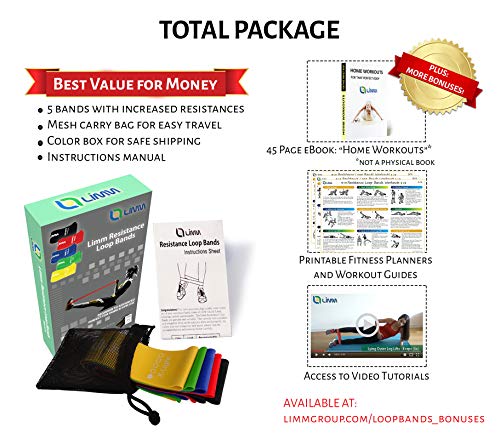 Limm Resistance Bands Exercise Loops - 12-inch Workout Flexbands for Physical Therapy, Rehab, Stretching, Home Fitness