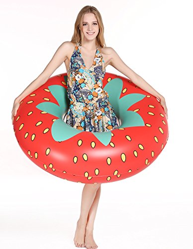 Jasonwell Giant Strawberry Pool Party Float 45 Inch Inflatable Pool Floats Tube Rafts with Fast Valves Summer Beach Swimming Pool Lounge Decorations Toys for Adults & Kids