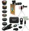 Cell Phone Camera Lens Kit,11 in 1 Universal 20x Zoom Telephoto Lens,0.63Wide Angle+15X Macro+198°Fisheye+2X Telephoto+Kaleidoscope+CPL/Starlight/Eyemask/Tripod/Remote,for Most Smartphone (Black)