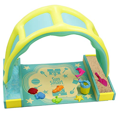 SunSmart Kiddie Activity Play Set, Beach Sand Toy Playset with Eight (8) Toys, Foldable/Portable Take Along Beach Sand Play Kit with UPF50 Canopy