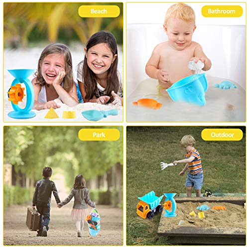 Biulotter 20Pcs Kids Beach Sand Toys Set Sand Water Wheel, Castle Molds, Truck Bucket, Beach Shovels RakesTool Kit, Hourglass, Sea Animal Molds, Watering Can, Cloud, with Mesh Backpack Sandbox 2019