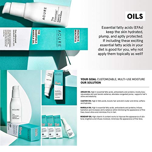 Acure The Essentials 100% Plant Squalane Oil | 100% Vegan | Versatile - For Any Skin & Hair Care Regimen | Single Source Glow Serum | All Skin Types | 1 Fl Oz