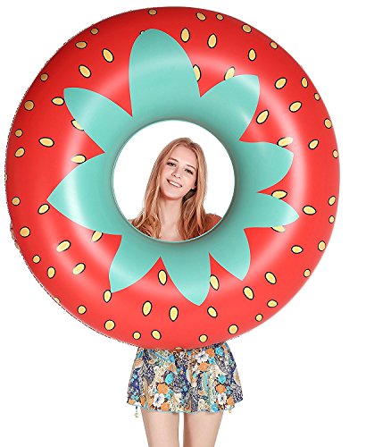 Jasonwell Giant Strawberry Pool Party Float 45 Inch Inflatable Pool Floats Tube Rafts with Fast Valves Summer Beach Swimming Pool Lounge Decorations Toys for Adults & Kids