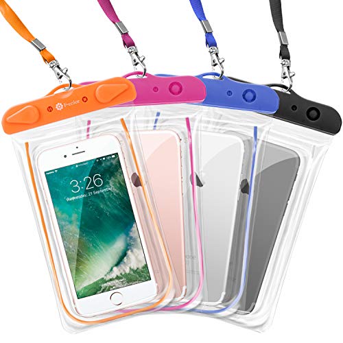 F-Color Waterproof Case, 4 Pack Transparent PVC Waterproof Phone Pouch Dry Bag for Swimming, Boating, Fishing, Skiing, Rafting, Protect iPhone x 8 7