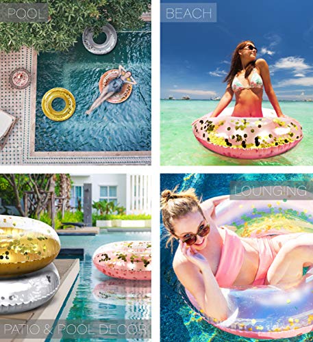 CoTa Global Inflatable Pool Float Tube Confetti 36 Inches Premium Swim Ring Heavy Duty Vinyl Flotation Pool Floats Toy for The Beach, Party, Vacation, UV Resistant - Pool Party (Rose Gold)