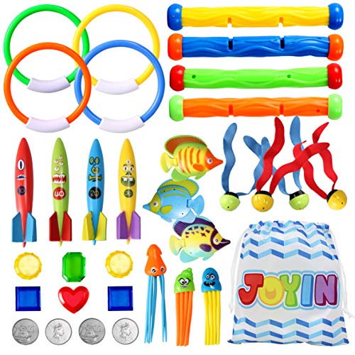 32 Pcs Diving Pool Toys Set with Bonus Storage Bag Includes Diving