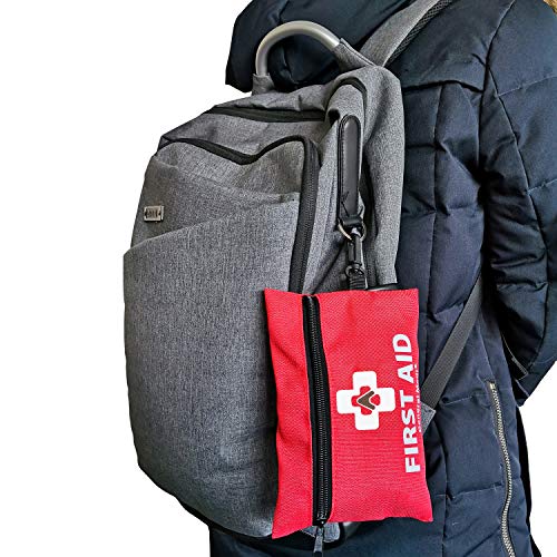 Mini First Aid Kit,92 Pieces Small First Aid Kit - Includes Emergency Foil Blanket, CPR Respirator, Scissors for Travel, Home, Office, Vehicle,Camping, Workplace & Outdoor (Red)