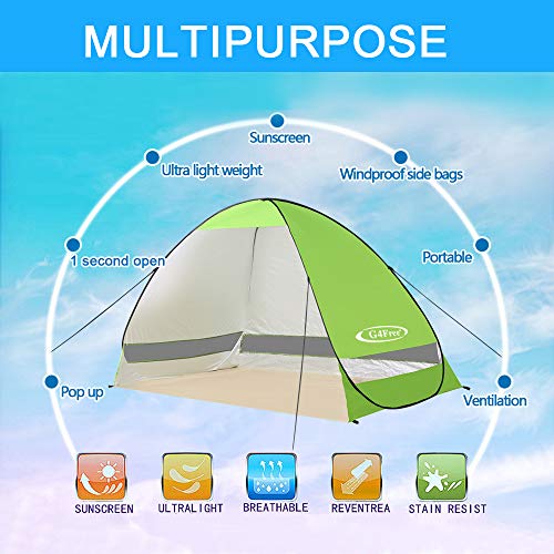 G4Free Large Pop up Beach Tent Automatic Sun Shelter Cabana Anti UV Instant Portable (Green)