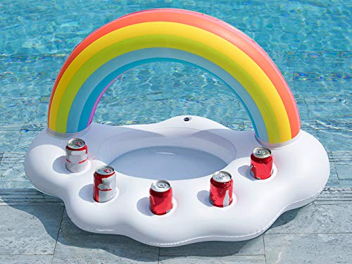 Jasonwell Inflatable Rainbow Cloud Drink Holder Floating Beverage Salad Fruit Serving Bar Pool Float Party Accessories Summer Beach Leisure Cup Bottle Holder Water Fun Decorations Toys Kids Adults