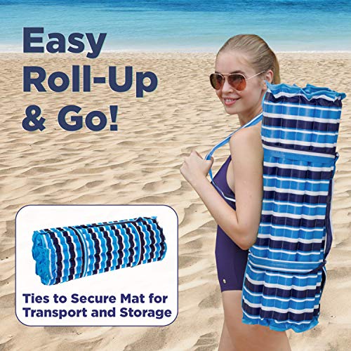 Aqua 3-In-1 Roll-Up Pool Float, Padded Mat For Beach-Land-Water, Roll-Up Mat with Carry Strap, Navy/White Stripe