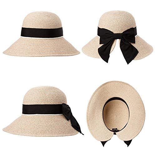 Womens Floppy Summer Sun Beach Straw Hats Accessories Wide Brim SPF 50 Crushable 56-58cm Beige