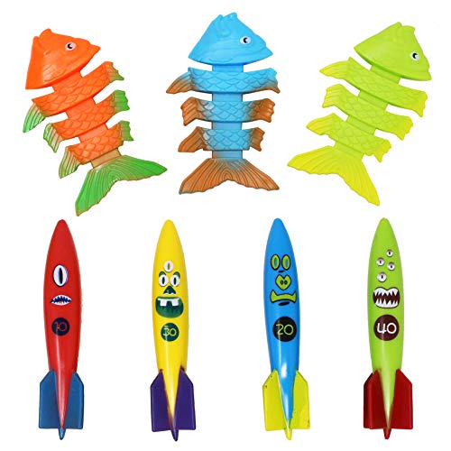 30 Pcs Diving Pool Toys Jumbo Set with Storage Bag Includes (5) Diving Sticks, (6) Diving Rings, (5) Pirate Treasures, (4) Toypedo Bandits, (3) Diving Toy Balls, (3) Fish Toys, (4) Stringy Octopus