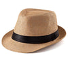 Straw Hat for Women Men - Summer Khaki Fedora Hat with Band Sun Hat for Travel