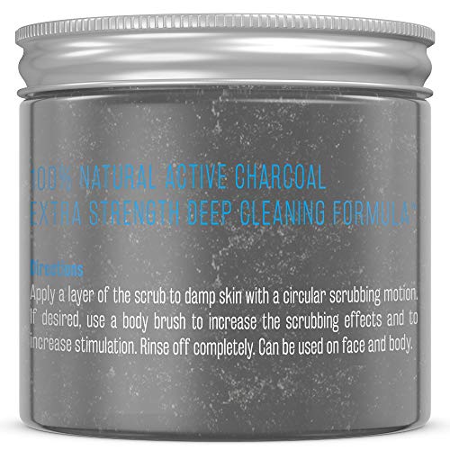 M3 Naturals Activated Charcoal Scrub Infused with Collagen and Stem Cell All Natural Exfoliating Body and Face Polish for Acne Cellulite Dead Skin Scars Wrinkles Cleansing Exfoliator 12 oz