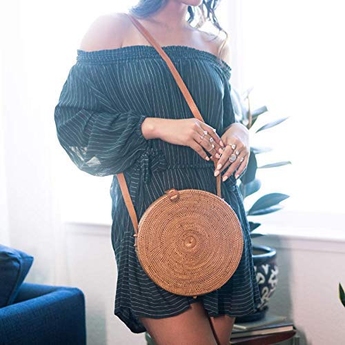 Rattan Bags for Women - Handmade Wicker Woven Purse Handbag Circle Boho Bag Bali