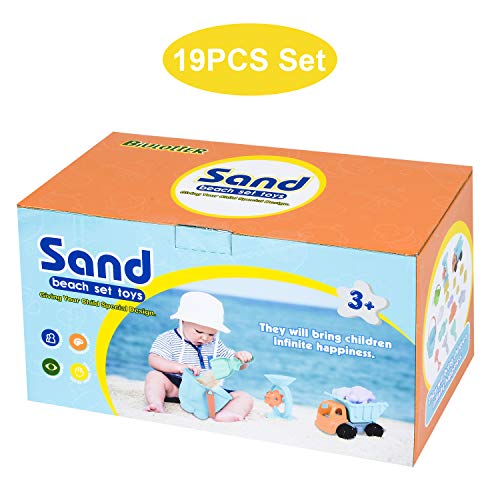 Biulotter 20Pcs Kids Beach Sand Toys Set Sand Water Wheel, Castle Molds, Truck Bucket, Beach Shovels RakesTool Kit, Hourglass, Sea Animal Molds, Watering Can, Cloud, with Mesh Backpack Sandbox 2019