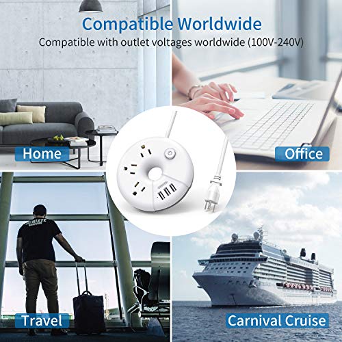 Travel Power Strip, NTONPOWER 3 Outlets 3 USB Portable Desktop Charging Station Short Extension Cord 15 inch for Office, Home, Hotels, Cruise Ship, Nightstand - White
