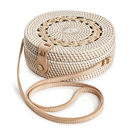 Rattan Bags for Women - Handmade Wicker Woven Purse Handbag Circle Boho Bag Bali
