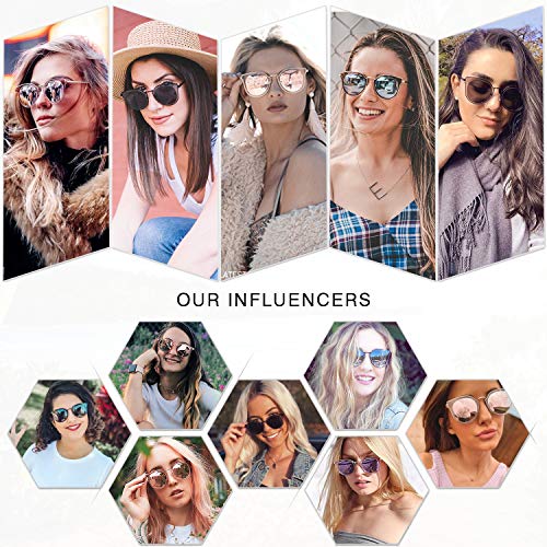 SOJOS Fashion Round Polarized Sunglasses for Women UV400 Mirrored Lens SJ1057 with Rose Gold Frame/Pink Mirrored Lens