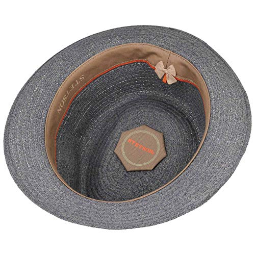 Stetson Carson Fedora Toyo Straw hat - Heathered Summer hat for Men - Paper Straw Sun hat with Striped Grosgrain Ribbon - Stylish Men's hat for Spring/Summer Grey-Blue XL (7 1/2-7 5/8)