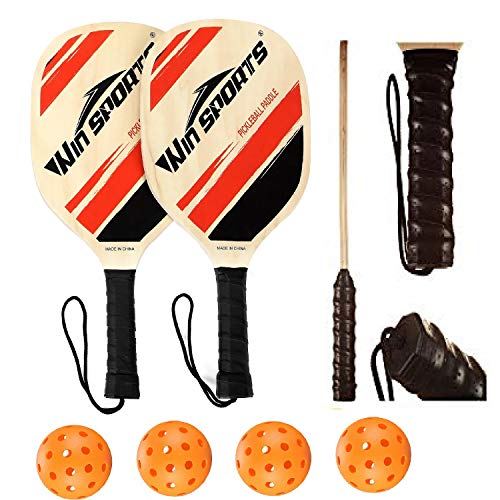 Win SPORTS Wooden Pickleball Paddle Set | Beginner Racket | Pickle Ball Paddles with 2 Paddles,4 Balls and 1 Carry Bag | Durable and Classic