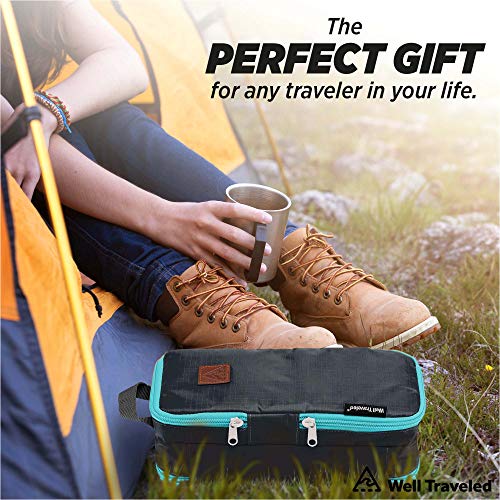Well Traveled Travel Toiletry Bag – for Makeup, Cosmetics, Shaving Kit, Hand Sanitizer, Disinfectant, Soap - Multicolor Organizer for Men, Women - Compact, 3 Compartments, Soft-Sided, 10x4.5x4 Inch