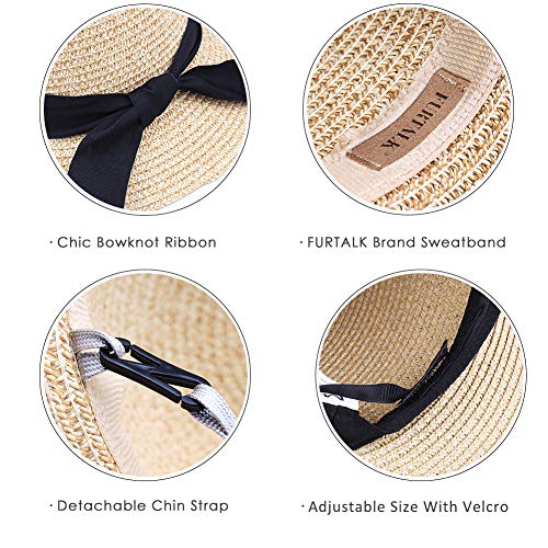 FURTALK Womens Beach Sun Straw Hat UV UPF50 Travel Foldable Brim Summer UV Hat(Large Size (22.4