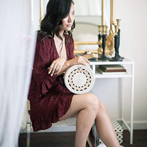 Rattan Bags for Women - Handmade Wicker Woven Purse Handbag Circle Boho Bag Bali