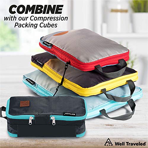 Well Traveled Travel Toiletry Bag – for Makeup, Cosmetics, Shaving Kit, Hand Sanitizer, Disinfectant, Soap - Multicolor Organizer for Men, Women - Compact, 3 Compartments, Soft-Sided, 10x4.5x4 Inch