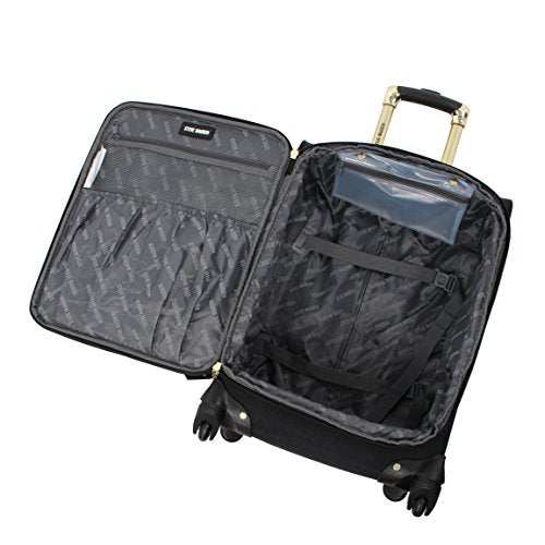Steve Madden Designer Luggage Collection- 3 Piece Softside Expandable Lightweight Spinner Suitcases- Travel Set includes Under Seat Bag, 20-Inch Carry on & 28-Inch Checked Suitcase (Peek-A-Boo Black)
