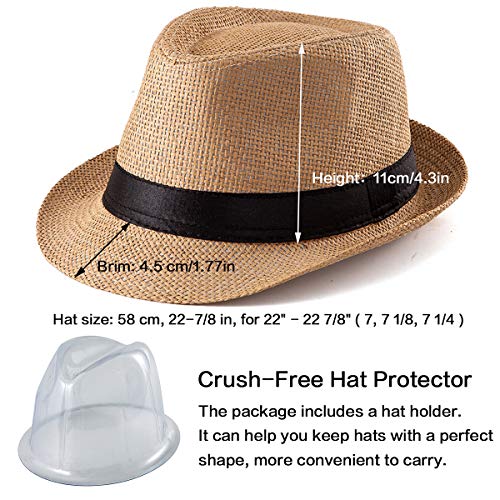Straw Hat for Women Men - Summer Khaki Fedora Hat with Band Sun Hat for Travel