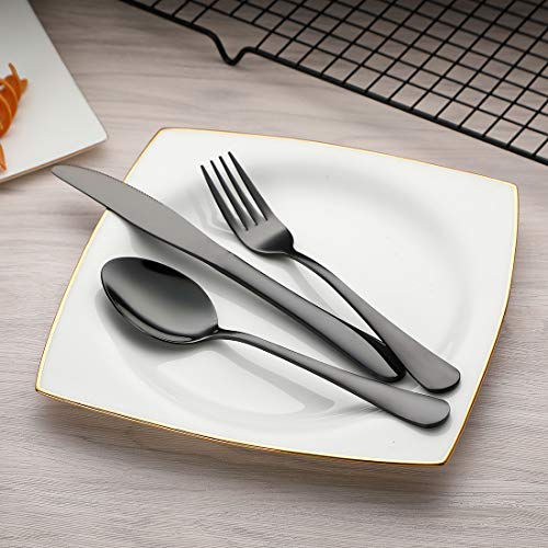 Devico Portable Utensils, Travel Camping Cutlery Set, 8-Piece including Knife Fork Spoon Chopsticks Cleaning Brush Straws Portable Case, Stainless Steel Flatware set (8-piece Black)