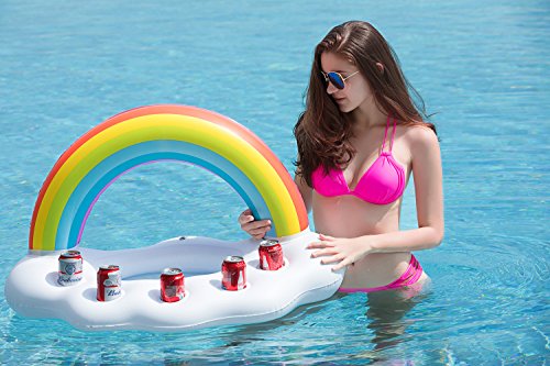 Jasonwell Inflatable Rainbow Cloud Drink Holder Floating Beverage Salad Fruit Serving Bar Pool Float Party Accessories Summer Beach Leisure Cup Bottle Holder Water Fun Decorations Toys Kids Adults