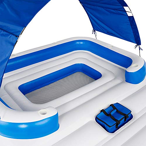 Bestway CoolerZ Tropical Breeze Floating Island Raft | Giant Inflatable Pool Float For Adults | Includes Canopy, Cupholders, & Cooler Bag | Lounge Fitsup to 6 People | Great For Pool, Lake, River, OC