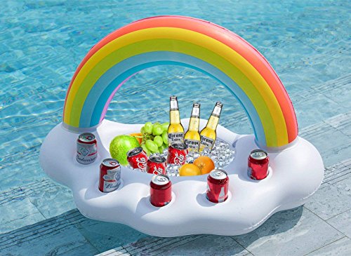 Jasonwell Inflatable Rainbow Cloud Drink Holder Floating Beverage Salad Fruit Serving Bar Pool Float Party Accessories Summer Beach Leisure Cup Bottle