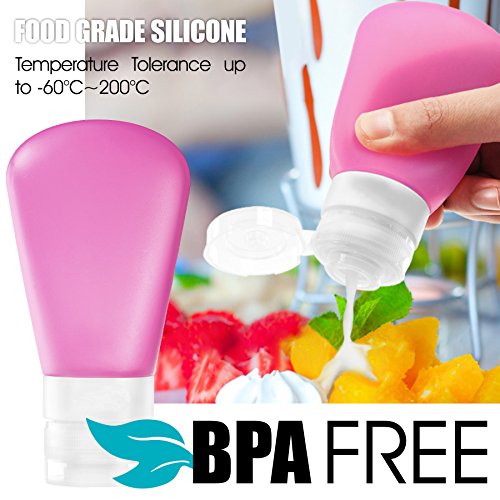 Portable Travel Bottles Set, AMMAX Leak Proof Squeezable Silicon Tubes Travel Size Toiletries Containers, TSA Carry On Approved Refillable Travel Accessories for Shampoo Liquids 4 Pack (3 fl. oz)
