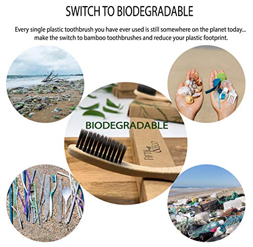Fifth & Eco Eco-friendly Premium Bamboo Toothbrushes (Pack of 4)|Natural bamboo toothbrush with Soft Charcoal Bristles | Eco toothbrush with biodegradable, ergonomic handle | Wooden toothbrushes